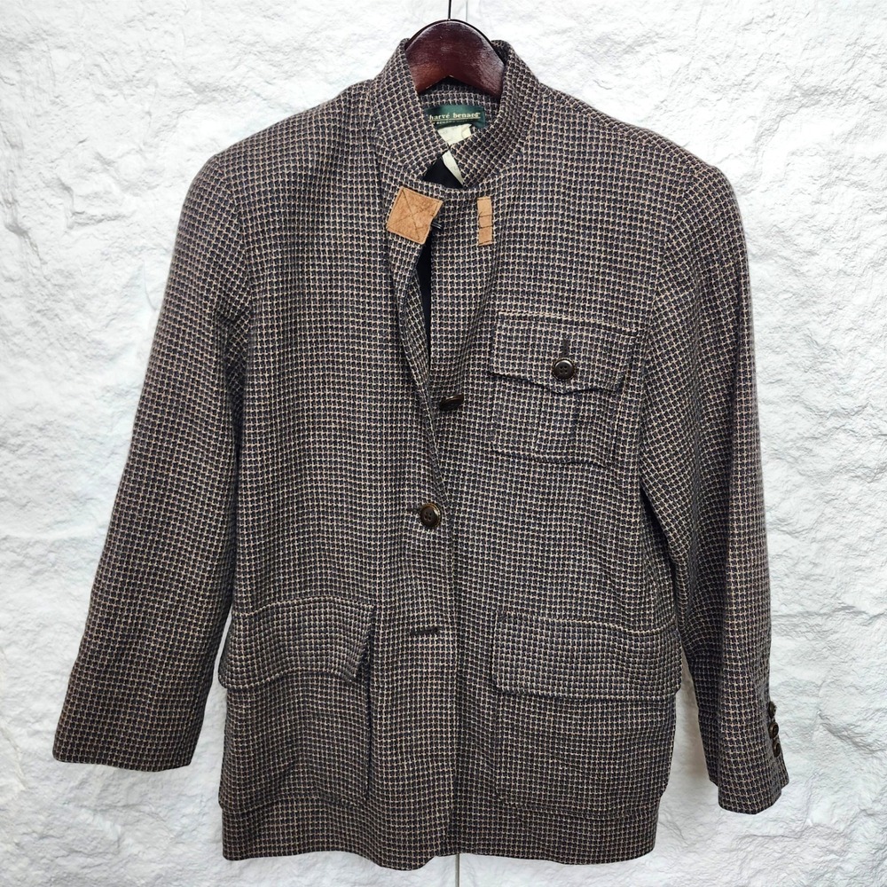 Vintage 90s Houndstooth Wool Tweed Hacking Jacket Size 6 Equestrian Blazer